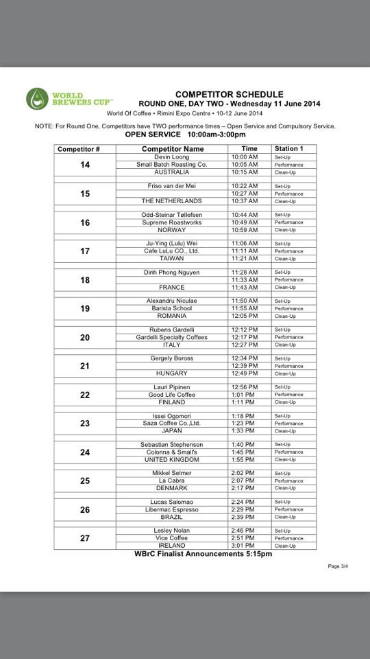 World Brewers Cup Schedule