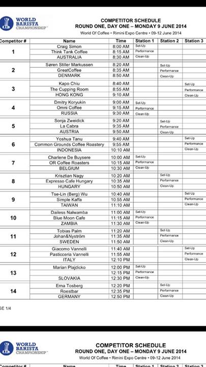 World Barista Championship Schedule