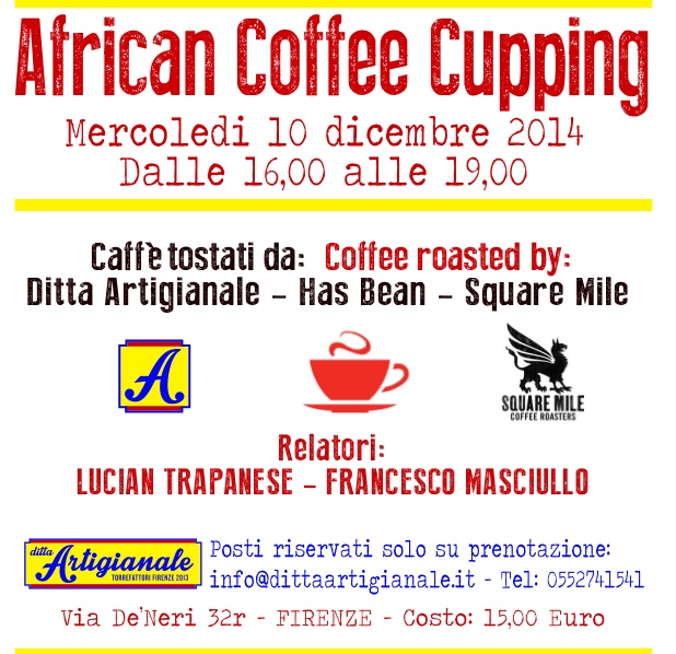 MERCOLEDI’ 10 DICEMBRE A FIRENZE, UN CUPPING DEI MIGLIORI CAFFE’ AFRICANI